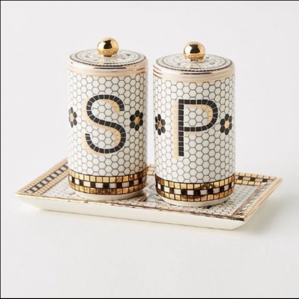 Anthropologie Bistro Tile Salt and Pepper Shakers